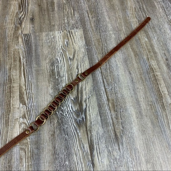 Brown Leather Brass Tone Hardware Belt - Picture 5 of 12